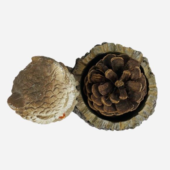 Vintage Stone 5.5" Owl Stump Log Planter "Nature" Autumn Fall Succulent Pinecone - Picture 6 of 12